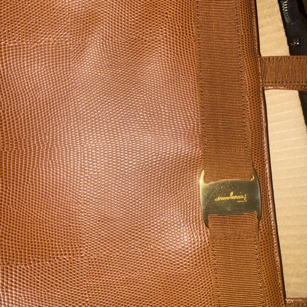 Salvatore Ferragamo Tan Textured Briefcase